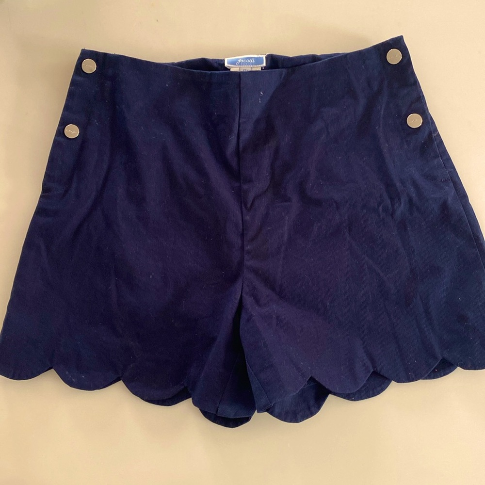 Girls Navy Blue Shorts With Silver Buttons and Scalloped Edges